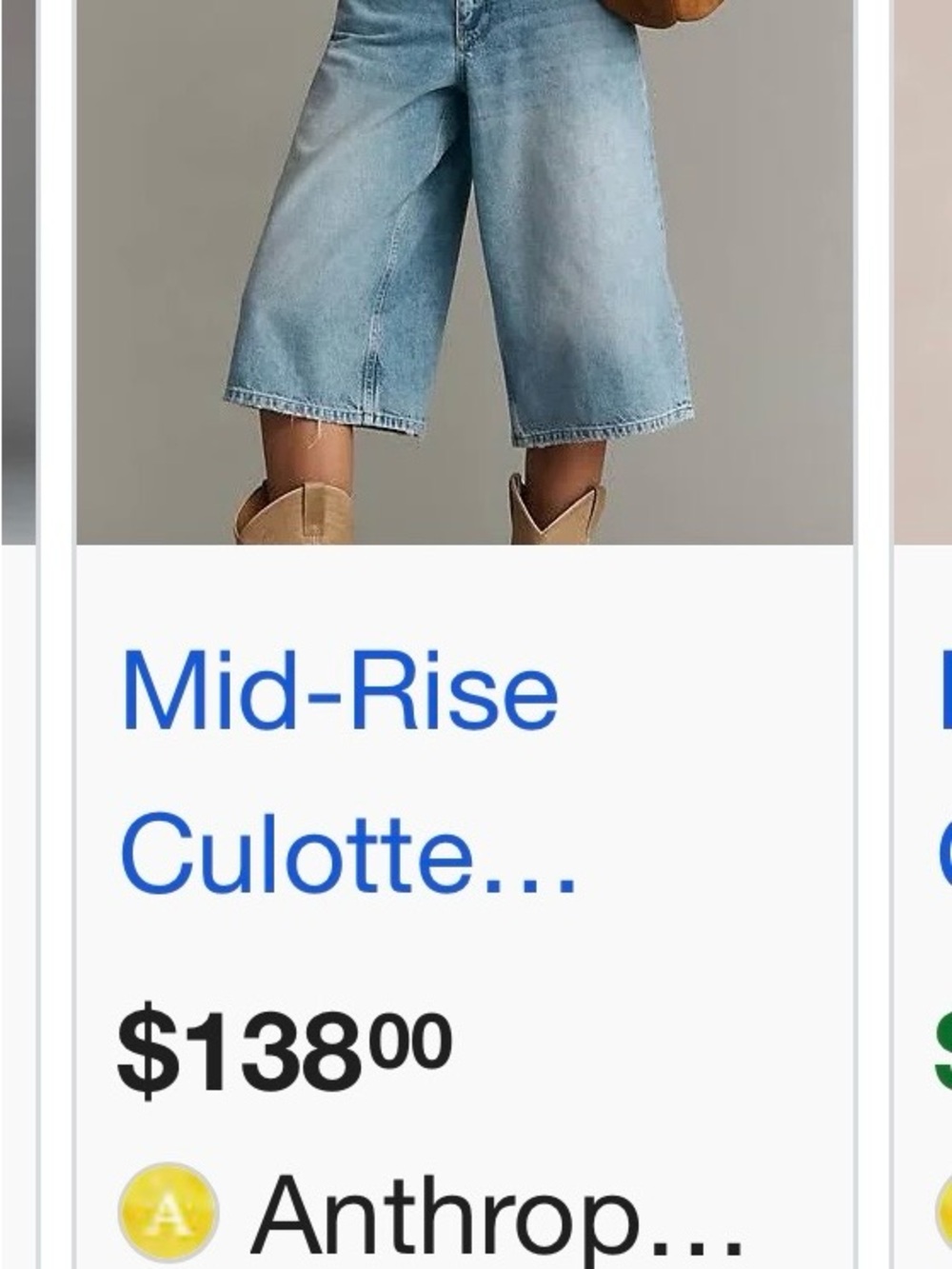 Anthropologie Light Blue Wide-Leg Denim Culottes - Picture 2 of 6
